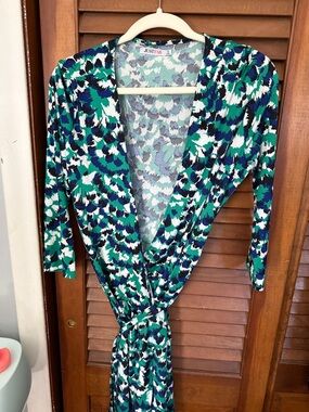 JustFab Green, Teal & Blue Printed Wrap Dress